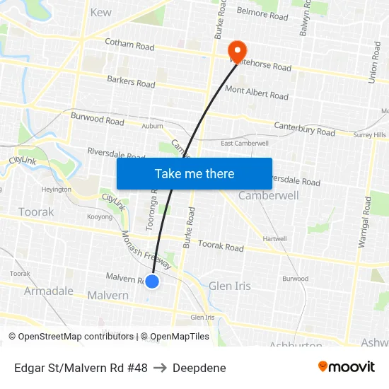 Edgar St/Malvern Rd #48 to Deepdene map