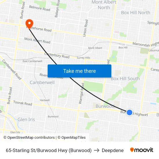 Starling St/Burwood Hwy #65 to Deepdene map