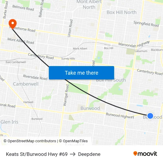 Keats St/Burwood Hwy #69 to Deepdene map