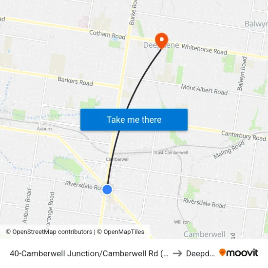 Camberwell Junction/Camberwell Rd #40 to Deepdene map