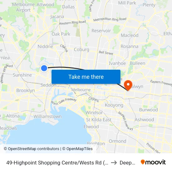 Highpoint Shopping Centre/Wests Rd #49 to Deepdene map