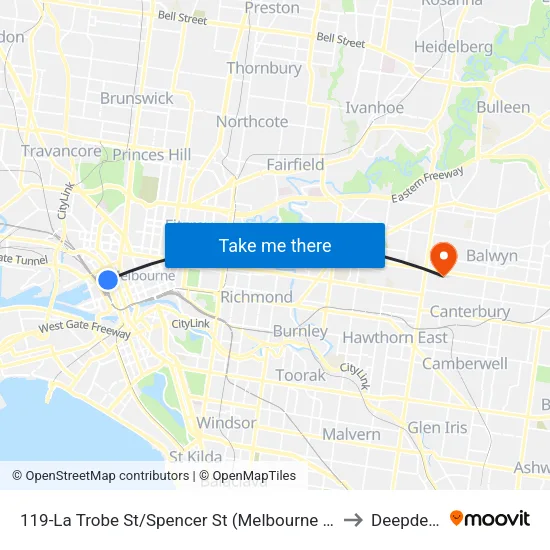La Trobe St/Spencer St #119 to Deepdene map
