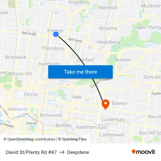 David St/Plenty Rd #47 to Deepdene map