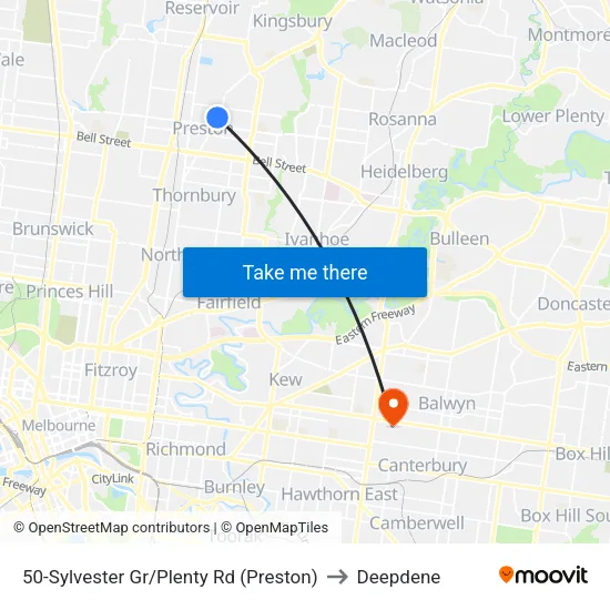 Sylvester Gr/Plenty Rd #50 to Deepdene map