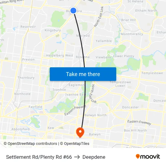 Settlement Rd/Plenty Rd #66 to Deepdene map