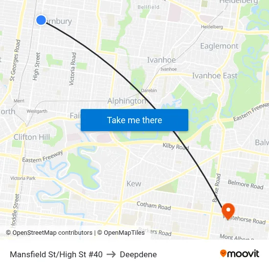 Mansfield St/High St #40 to Deepdene map