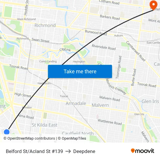 Belford St/Acland St #139 to Deepdene map