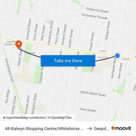 48-Balwyn Shopping Centre/Whitehorse Rd (Balwyn) to Deepdene map