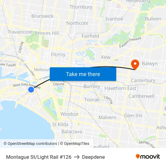 Montague St/Light Rail #126 to Deepdene map