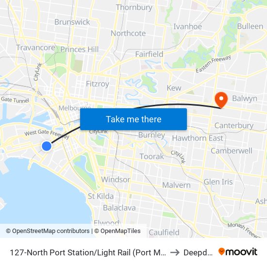 127-North Port Station/Light Rail (Port Melbourne) to Deepdene map