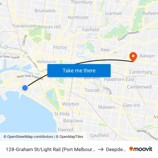 128-Graham St/Light Rail (Port Melbourne) to Deepdene map