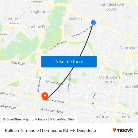 Bulleen Terminus/Thompsons Rd to Deepdene map