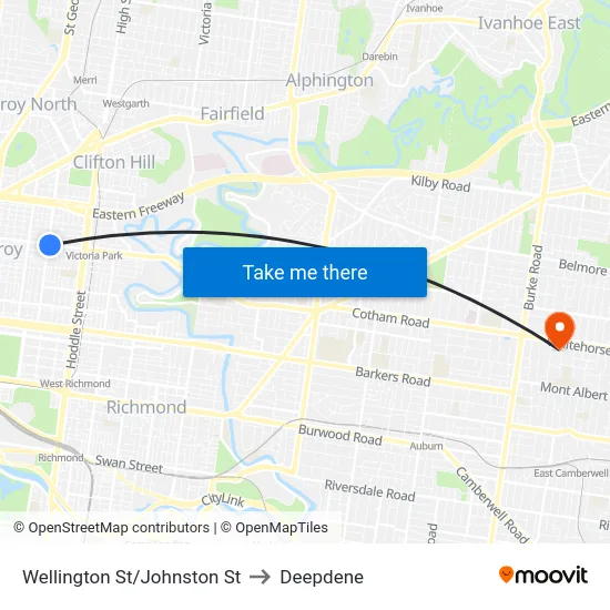 Wellington St/Johnston St to Deepdene map