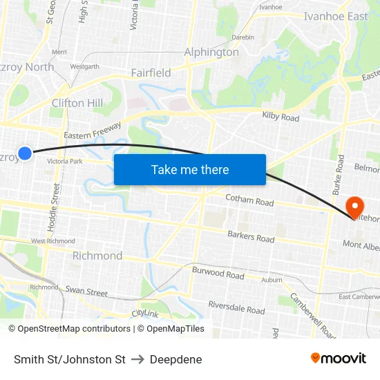Smith St/Johnston St to Deepdene map