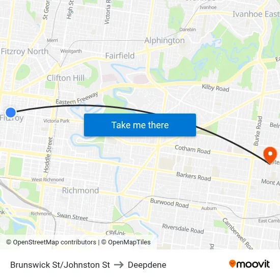Brunswick St/Johnston St to Deepdene map