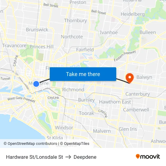 Hardware St/Lonsdale St to Deepdene map