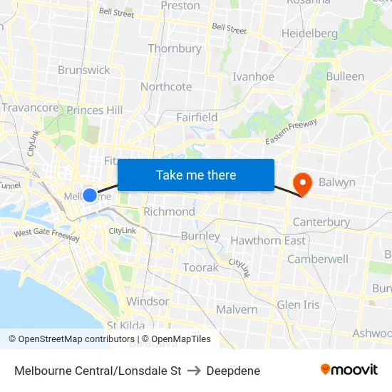 Melbourne Central/Lonsdale St to Deepdene map