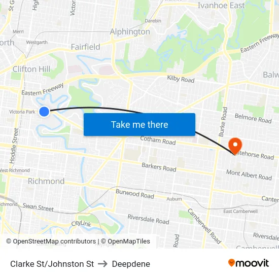 Clarke St/Johnston St to Deepdene map