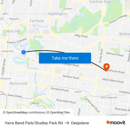 Yarra Bend Park/Studley Park Rd to Deepdene map