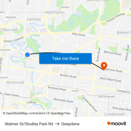 Walmer St/Studley Park Rd to Deepdene map