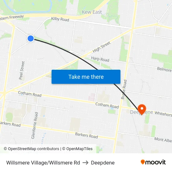 Willsmere Village/Willsmere Rd to Deepdene map