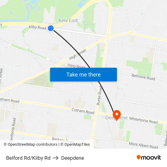 Belford Rd/Kilby Rd to Deepdene map