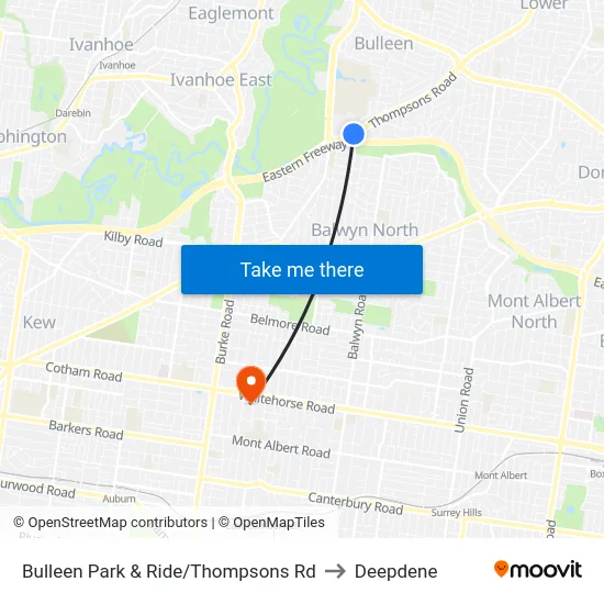 Bulleen Park & Ride/Thompsons Rd to Deepdene map