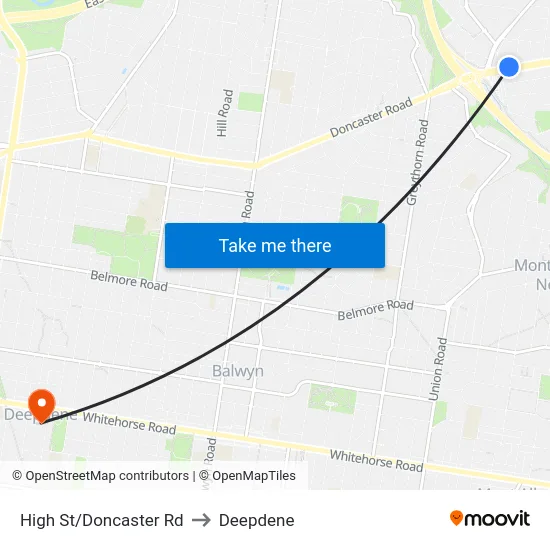 High St/Doncaster Rd to Deepdene map