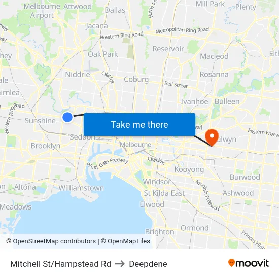 Mitchell St/Hampstead Rd to Deepdene map