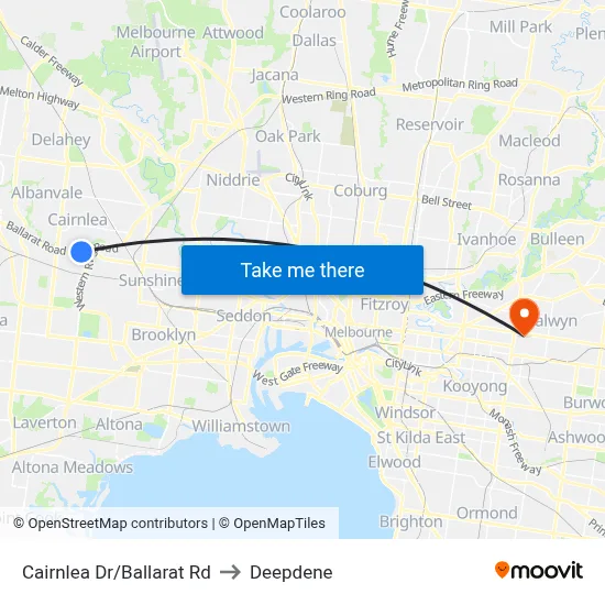 Cairnlea Dr/Ballarat Rd to Deepdene map