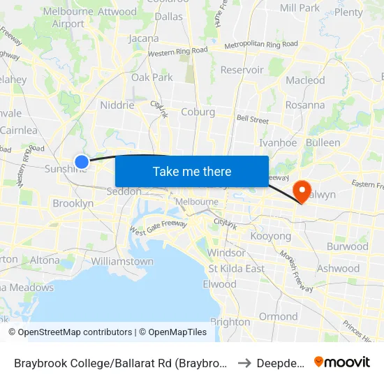 Braybrook College/Ballarat Rd to Deepdene map