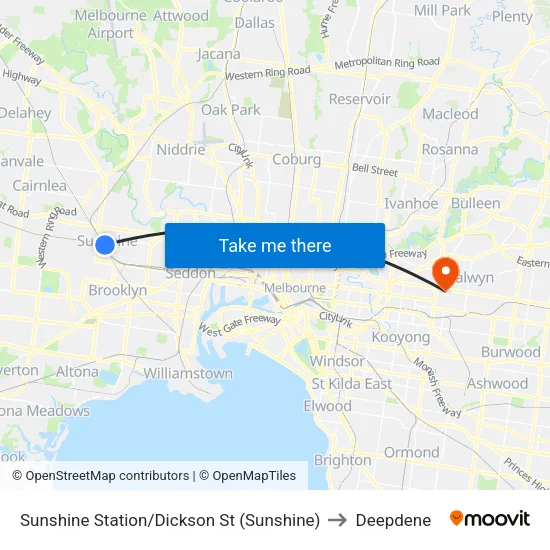 Sunshine Station/Dickson St to Deepdene map