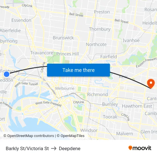 Barkly St/Victoria St to Deepdene map
