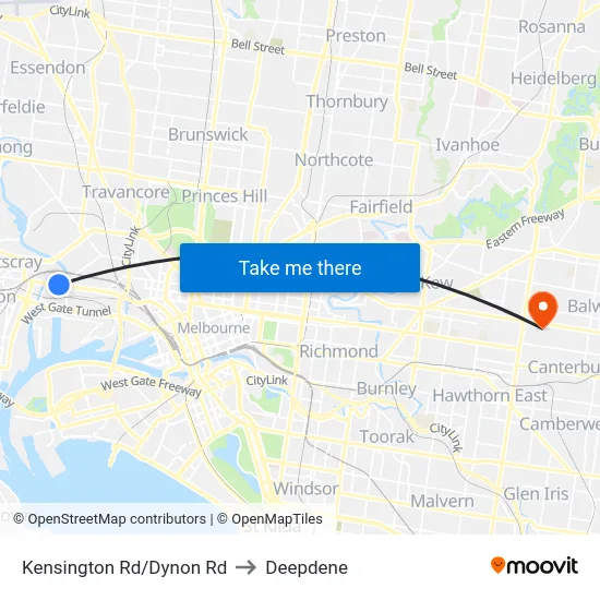 Kensington Rd/Dynon Rd to Deepdene map