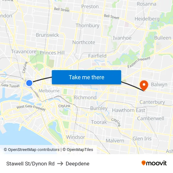 Stawell St/Dynon Rd to Deepdene map