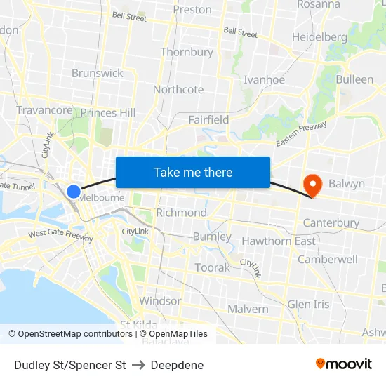 Dudley St/Spencer St to Deepdene map