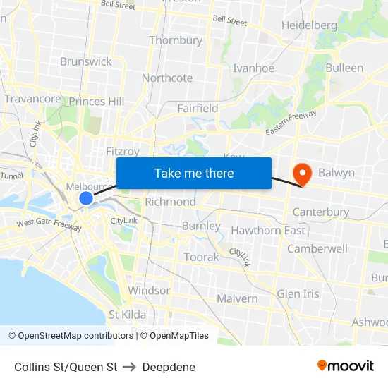 Collins St/Queen St to Deepdene map
