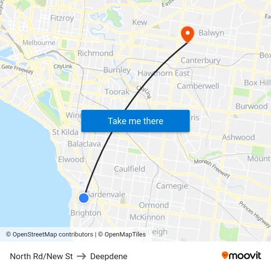 North Rd/New St to Deepdene map