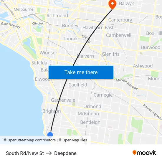 South Rd/New St to Deepdene map