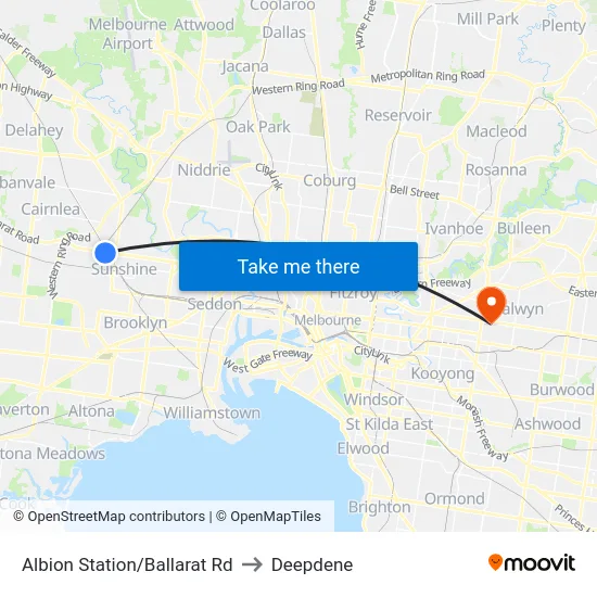 Albion Station/Ballarat Rd to Deepdene map