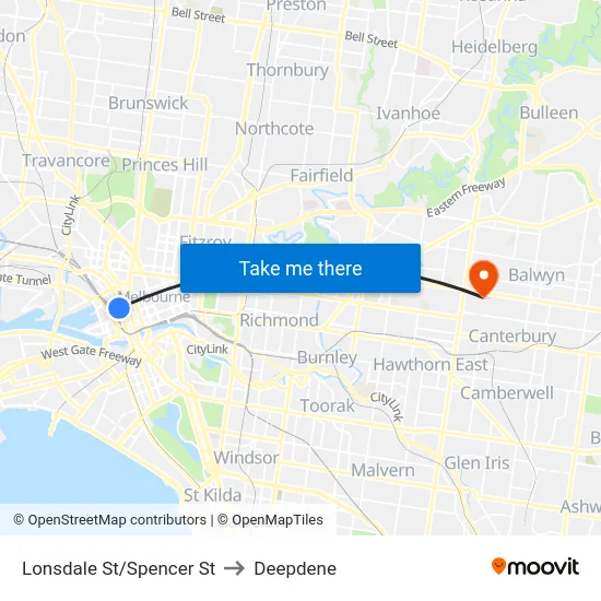 Lonsdale St/Spencer St to Deepdene map