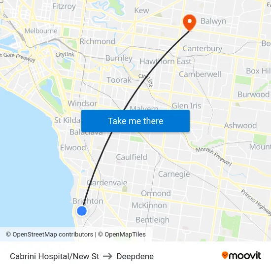 Cabrini Hospital/New St to Deepdene map