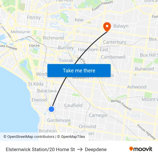 Elsternwick Station/20 Horne St to Deepdene map