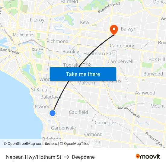Nepean Hwy/Hotham St to Deepdene map