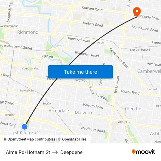 Alma Rd/Hotham St to Deepdene map