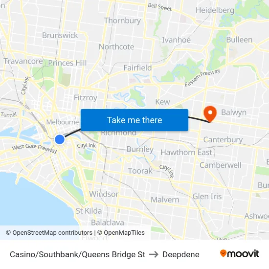 Casino/Southbank/Queens Bridge St to Deepdene map