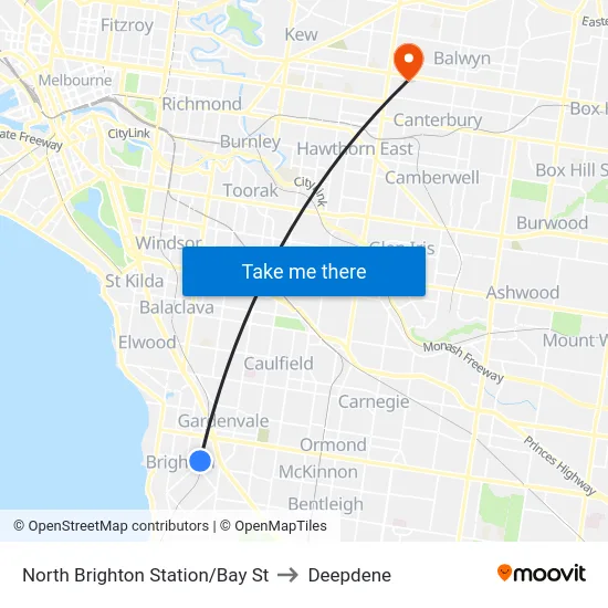 North Brighton Station/Bay St to Deepdene map