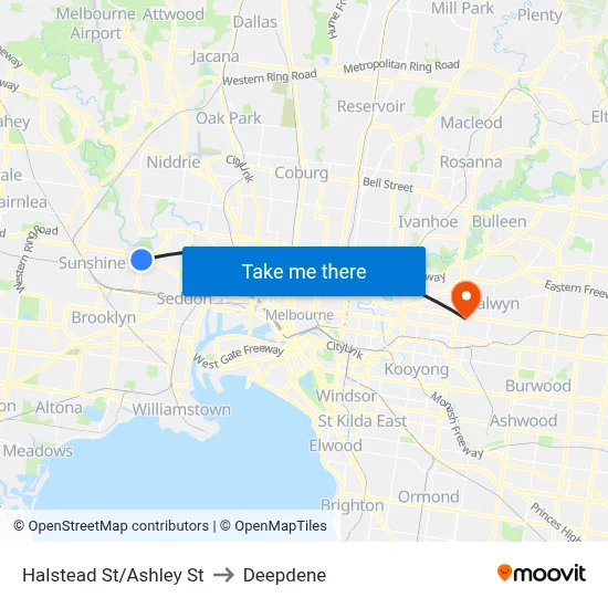 Halstead St/Ashley St to Deepdene map