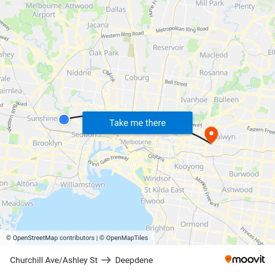 Churchill Ave/Ashley St to Deepdene map