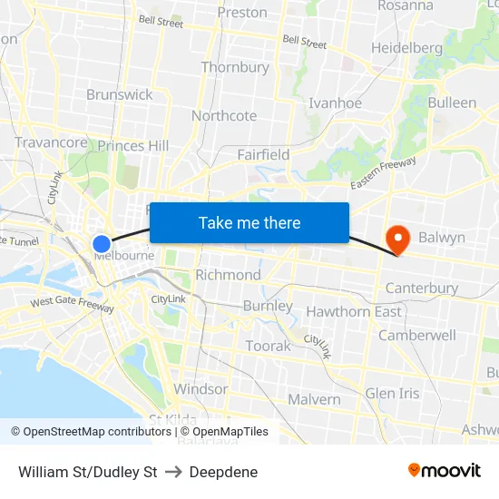 William St/Dudley St to Deepdene map
